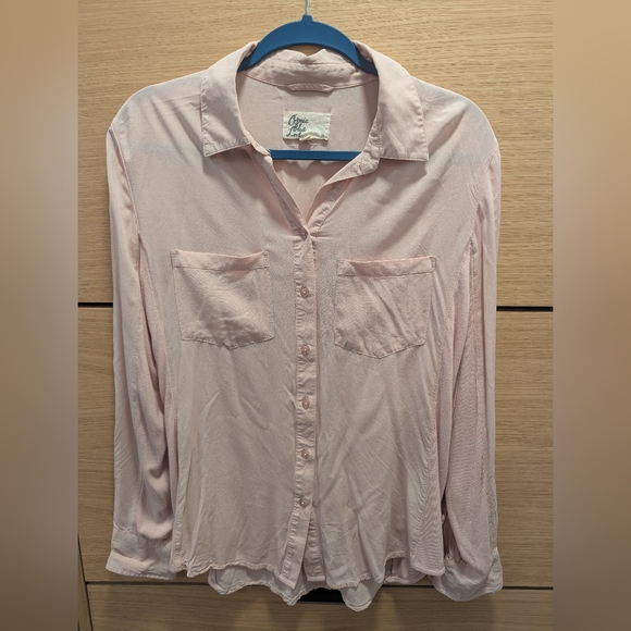 Pale Pink cosmic blue love (Stitch Fix) Front Pocket Button Down Shirt Size M - Picture 1 of 5